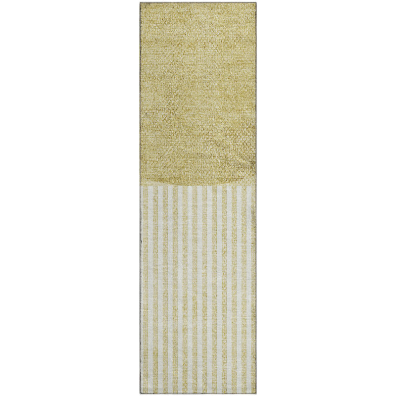 Premium Machine Washable Mayfield AMF2134 Geometric Rug, 2'3" x 7'6" Runner, Wheat
