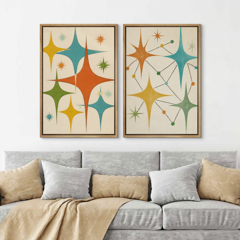 Reproduction d'art mural Mid-Century Starburst Atomic, Naturel, H 24 po x l 16 po