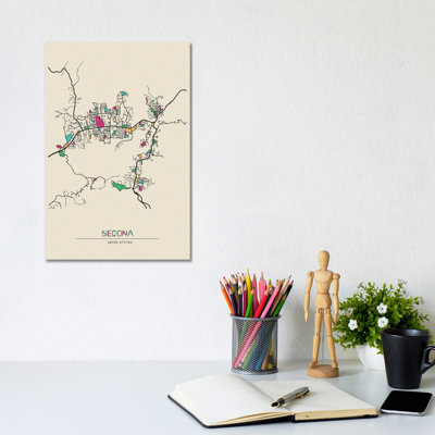 Sedona, Arizona Map by Ayse Deniz Akerman - Wrapped Canvas Gallery-Wrapped Canvas Giclée