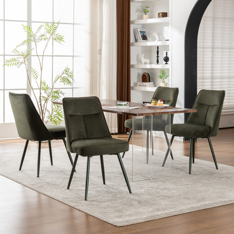 Modern Chenille Fabric Upholstered Dining Chairs Armless Side Chairs with Color-Matched Metal Frame For Kitchen Dining Room