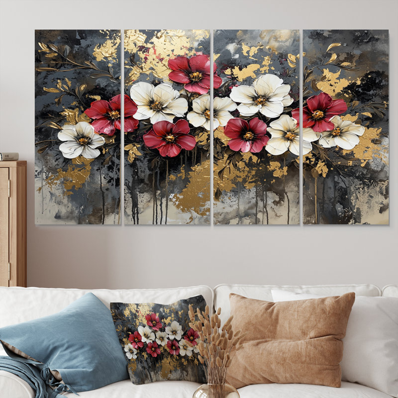 Beazer - Art mural cornouiller - Ensemble de 4 décorations murales traditionnelles, H 28 po x l 48 po