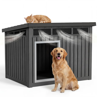PawsomePad 43" Large Outdoor Dog House Waterproof Resin Pet Shelter with Ventilated Sloped Roof