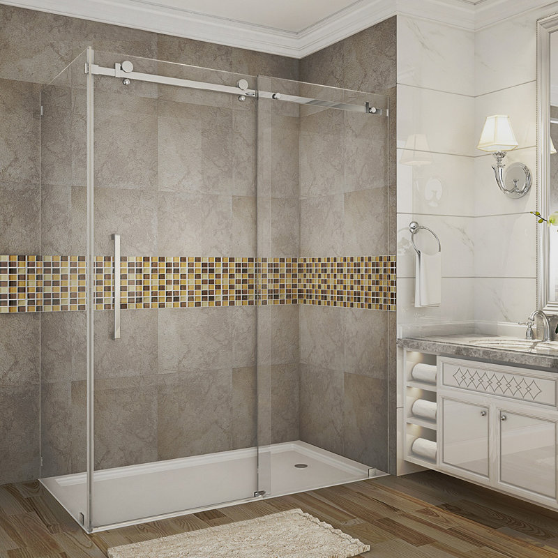 Porte de douche coulissante simple sans cadre 60 po x 75 po Moselle, Acier inoxydable