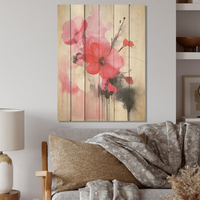 Or abstrait et mauve Fusion I - Fuschia, art mural sur bois de pin naturel