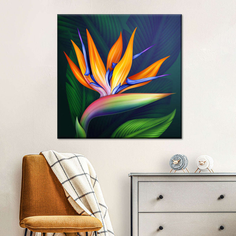 Fleur exotique d'oiseau du paradis sur toile, H 16 po x l 16 po x P 1,25 po