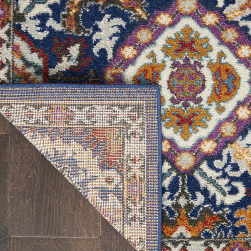 Hand-Knotted Denim Floral Synthetic 4' x 6' Easy-Care Rug