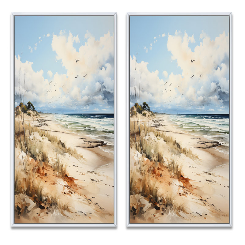 «Beachside Whispers», 2 pièces sur toile, H 40 po x l 40 po, Cadre blanc