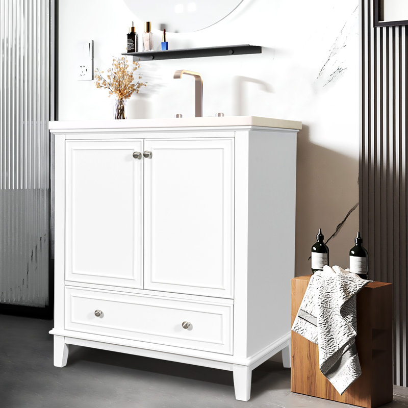 Ensemble de meuble-lavabo avec lavabo en céramique, Blanc / argenté