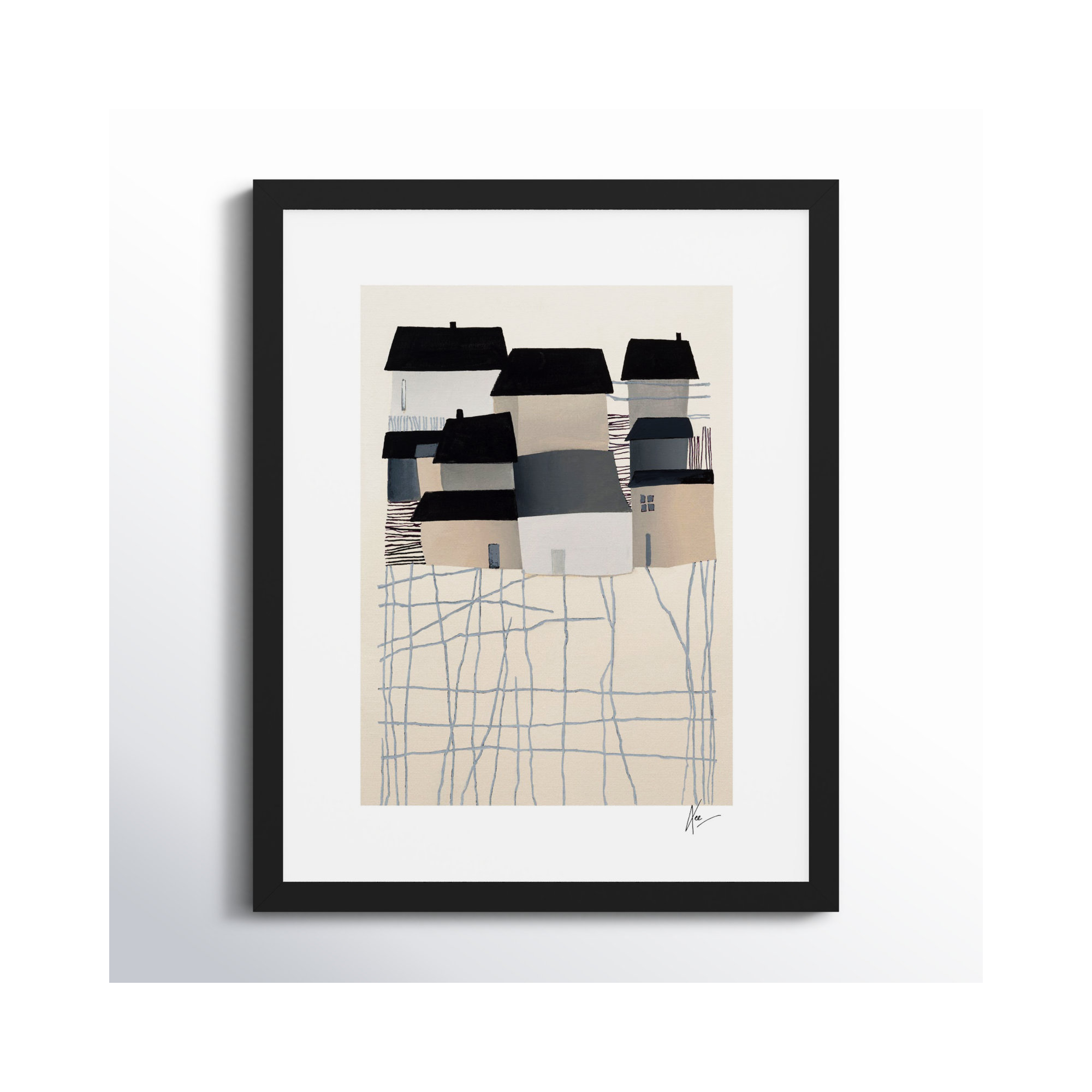 Village by Lee Lessem, 30" H x 24" W x 1.25" D, Black