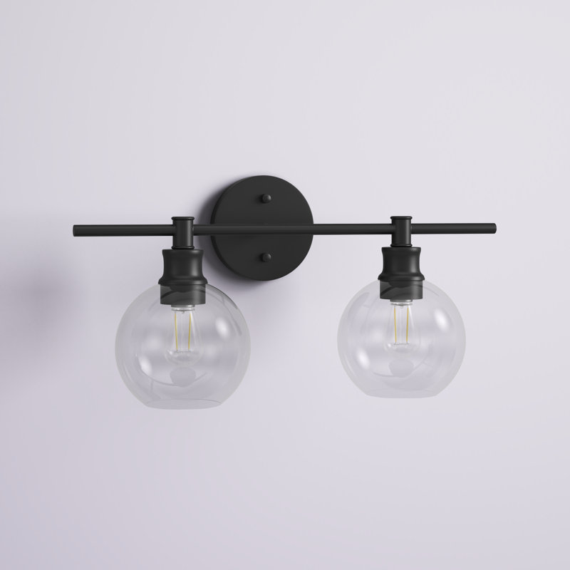 Drinkard Glass Metal Vanity Light, Clear, Black, 2 Lights