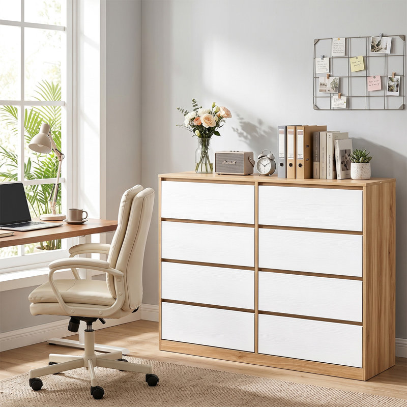 Commode 8 tiroirs 47,24 pouces sans poignée, Chêne