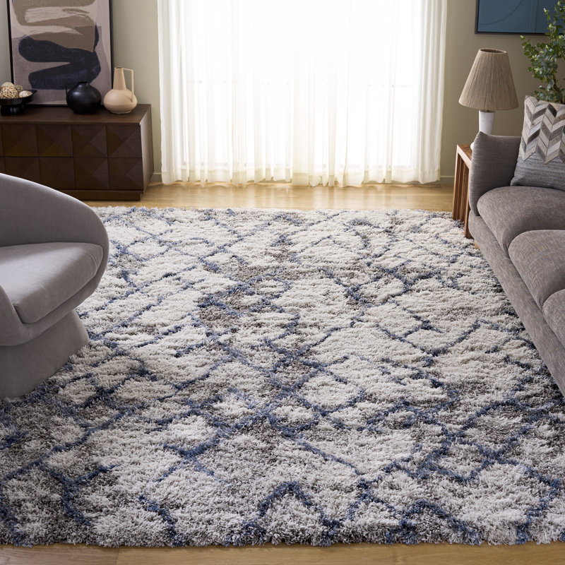 Tapis ivoire / bleu Castiglione, Rectangle 8 pi x 10 pi