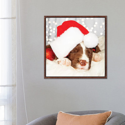 Puppy Wearing Santa Hat While Napping On  II 1 Piece Wall Art on Canvas