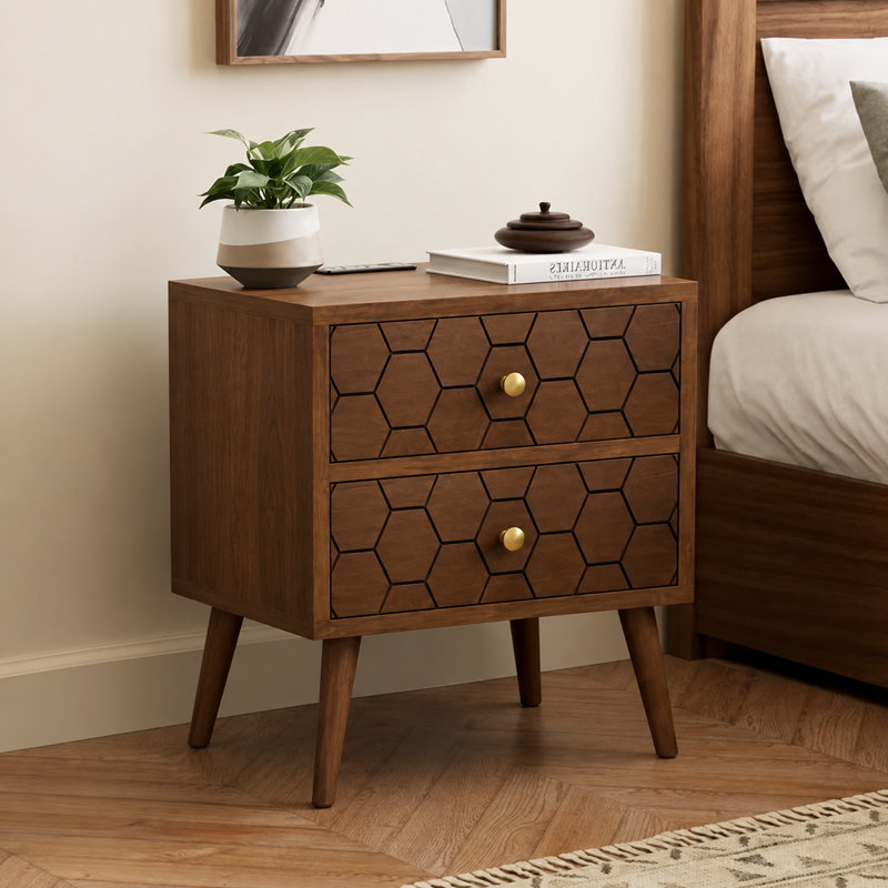  19.7"W Brown Nightstand with 2 Drawers, Individual