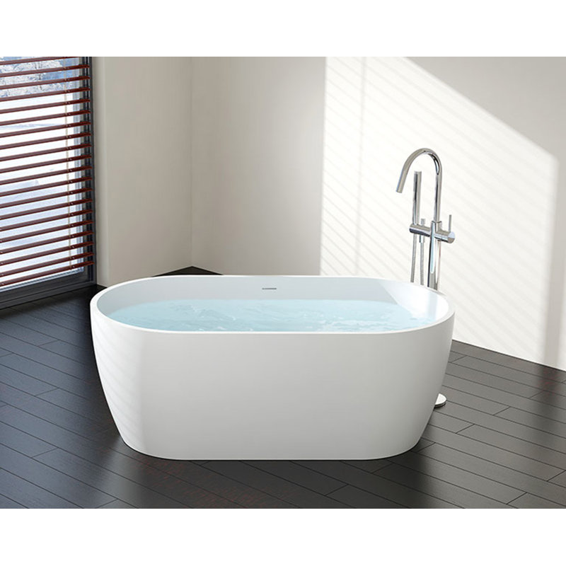 Badeloft 55" x 30" Freestanding Soaking Stone Resin Bathtub with Overflow and Drain BW-02-S-G in Glossy White, Glossy White