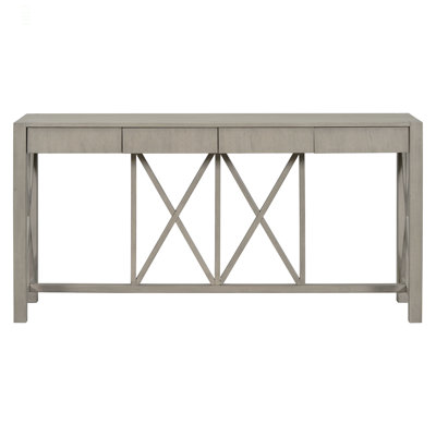60''Acacia Veneer Console Table With 4 Spacious Drawers, Modern Crisscross Design Entryway Table With Open Bottom Storage,Farmhouse Sofa Table For Living Room,Kitchen,Dining Room,Hallway