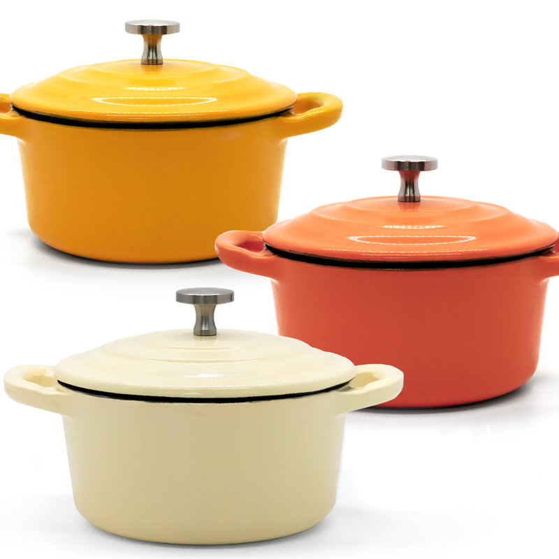 RJ LEGEND 0,27 pte Cocotte en fonte antiadhésive ronde, Orange / blanc / jaune