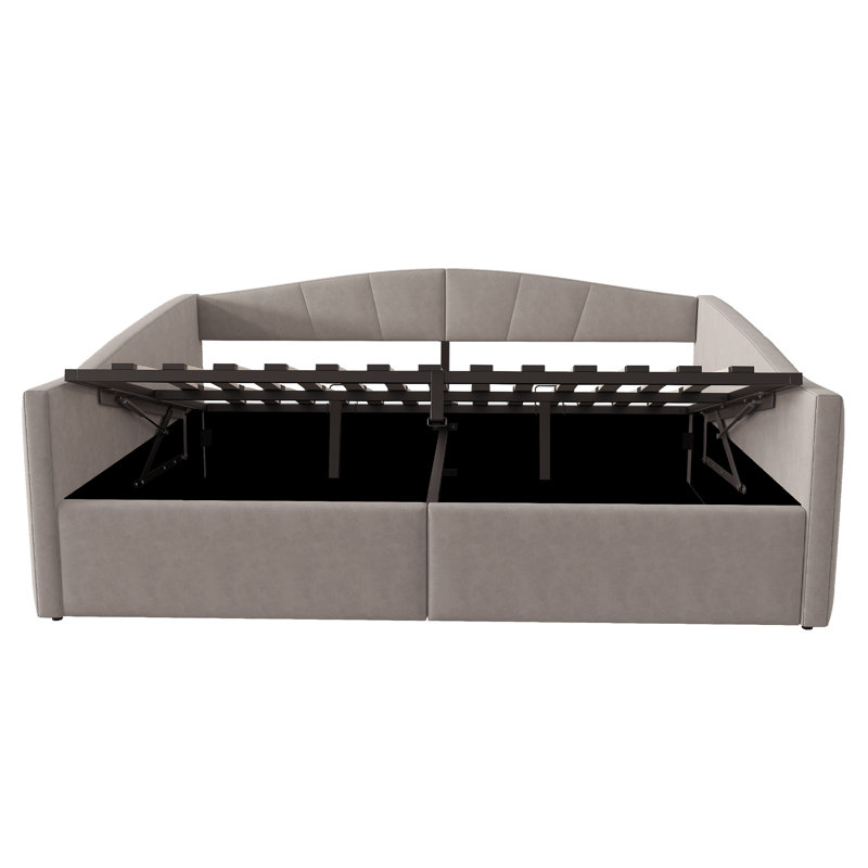 Daybed With Hydraulic Storage & Drawers, European Double (140 x 200 cm), Dark Grey