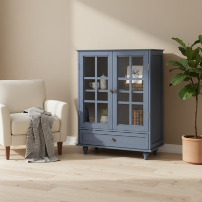 Minimalist Blue Buffet Cabinet With Glass Doors And Drawer, Modern Sideboard For Living Room Or Dining Room by Ophelia & Co.