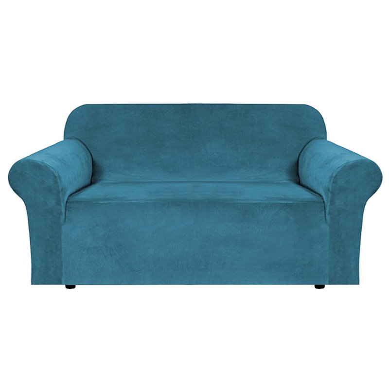 Housse pour causeuse en velours extensible et ultra douce, Bleu paon