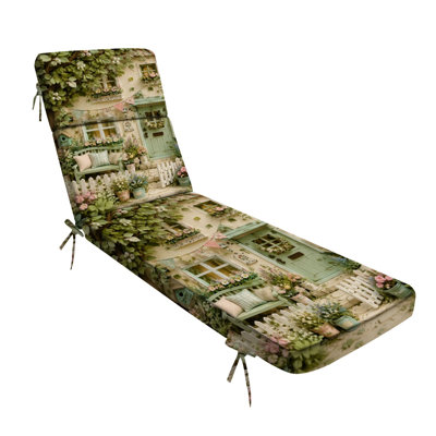 Coussin de chaise longue d'intérieur/extérieur de 72,5 po L × 21 po l × 3 po P (siège), épaisseur 3 po, style champêtre, floral, rustique, couleurs pastel, résistant à l'eau, pour mobilier de patio.