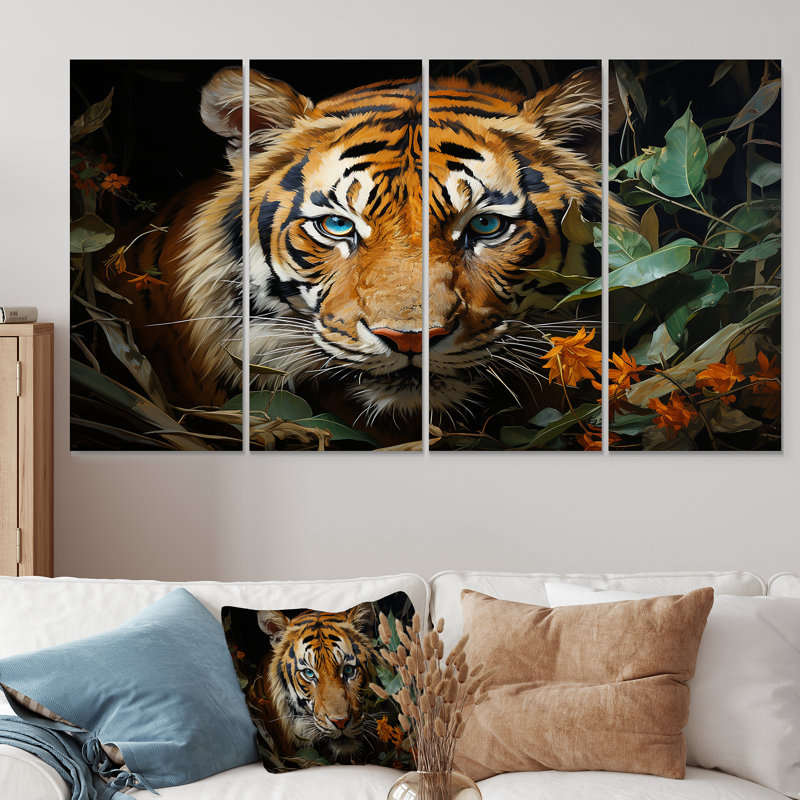 Décoration murale 4 pièces Feline Focus Tigers In Jungle I - Jungle, H 28 po x l 48 po