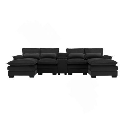 123*55" Modern U-Shaped Sofa With Console,Cupholders