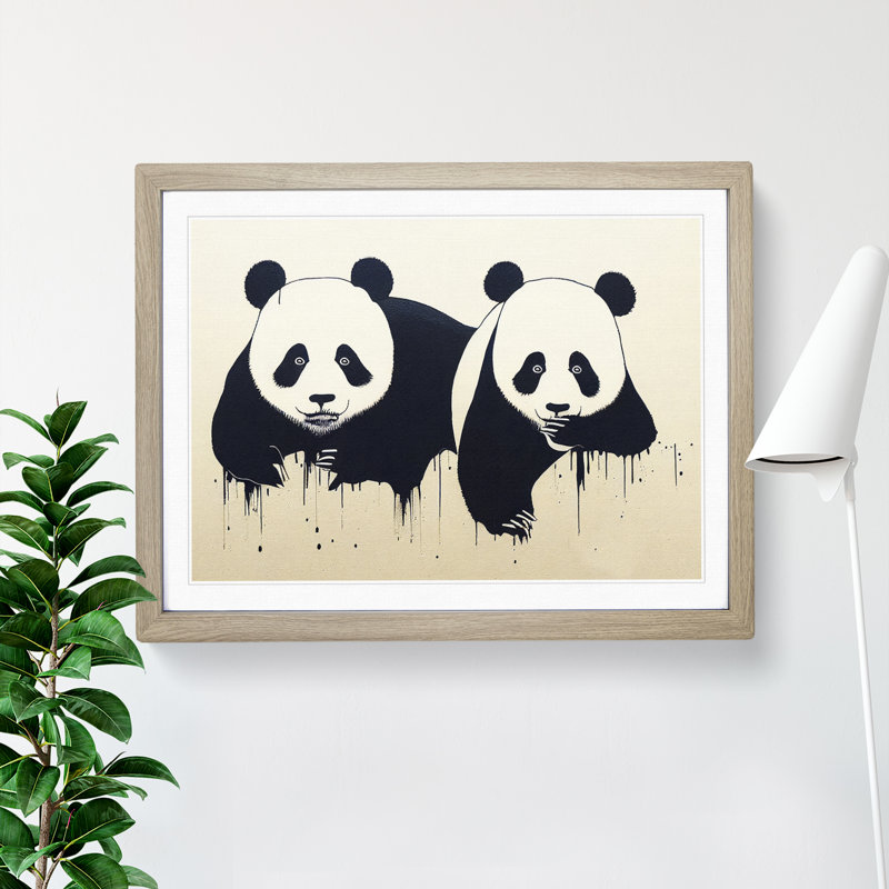XH1022-7107X Powerful Pandas Abstract - Single Picture Frame Print, 46cm H x 64cm W x 2cm D, Oak Framed