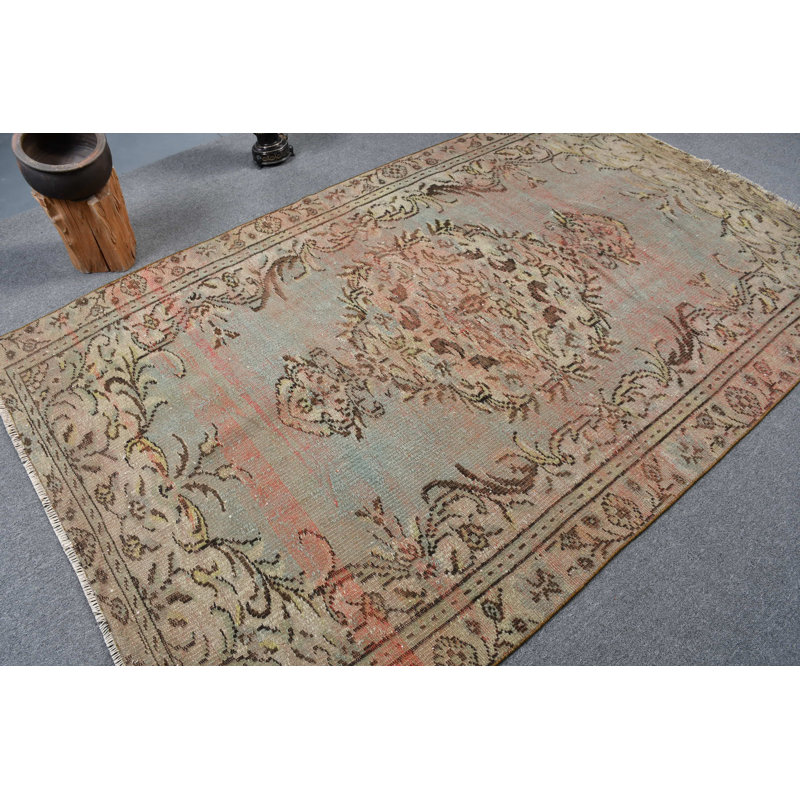 Tapis turc Oushak tissé à la main - Grand tapis vert rétro pour bureau ou salon brun / vert
