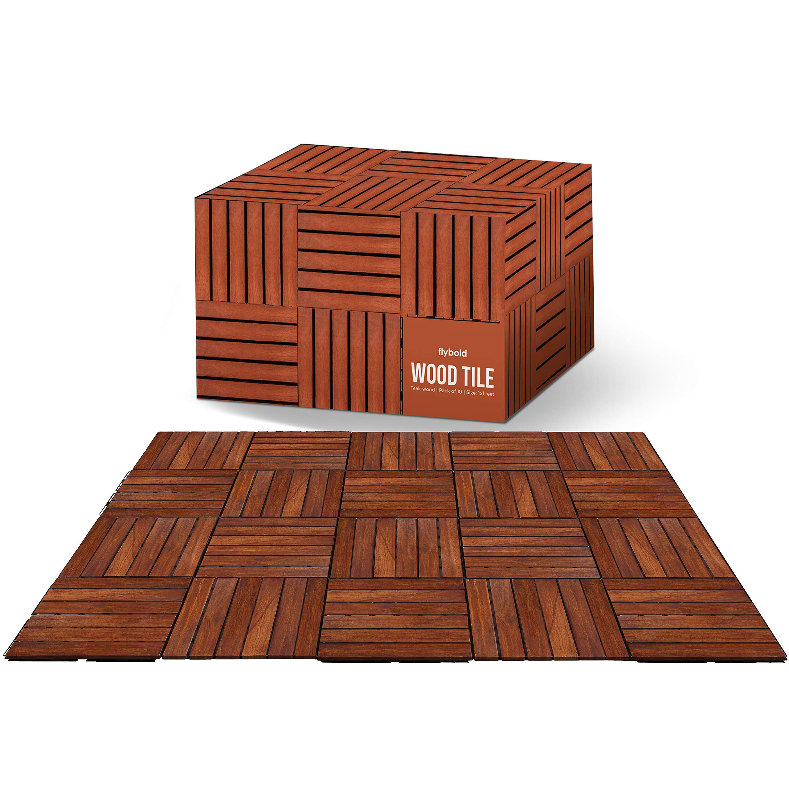 Flybold Acacia Wood Outdoor Flooring Interlocking Wood Tiles 12 x 12