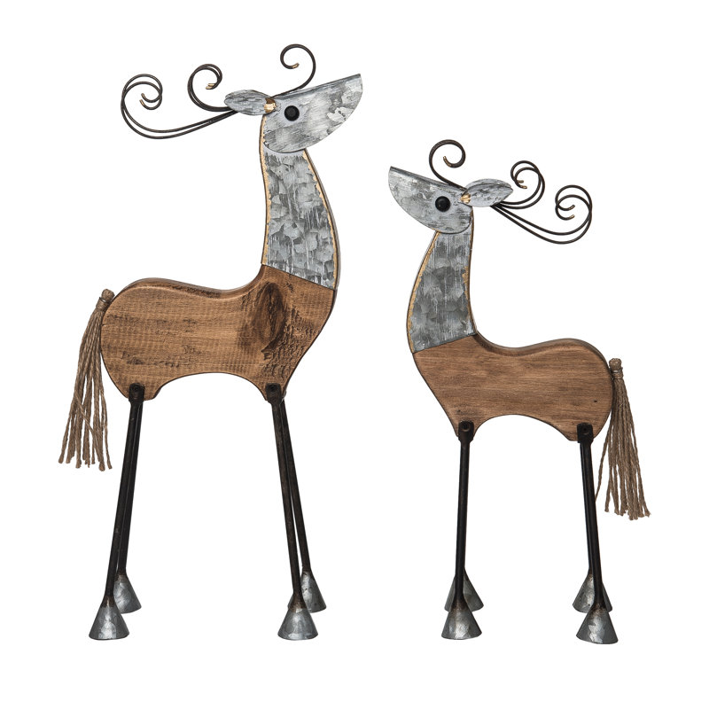  Métal 16,5 po multicolore bois de Noël enroulé Regal Reindeer ensemble de 2