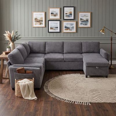 5-Seat Convertible Sectional Sofa with Reversible Chaise, USB Charging Ports and Storage Compartments