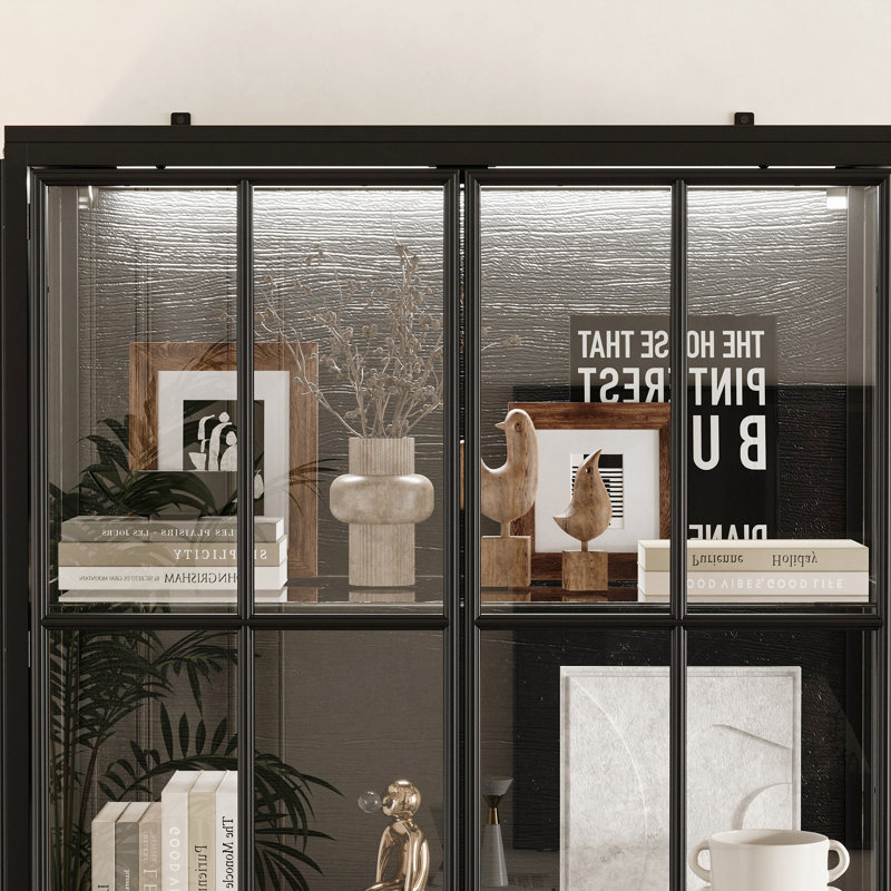 2-Door Display Cabinet With Tempered Glass And Adjustable Lights