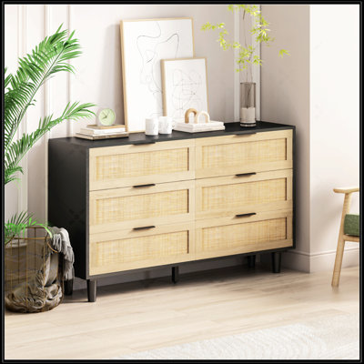 51.18"6-Drawers Rattan Storage Cabinet Rattan Drawer