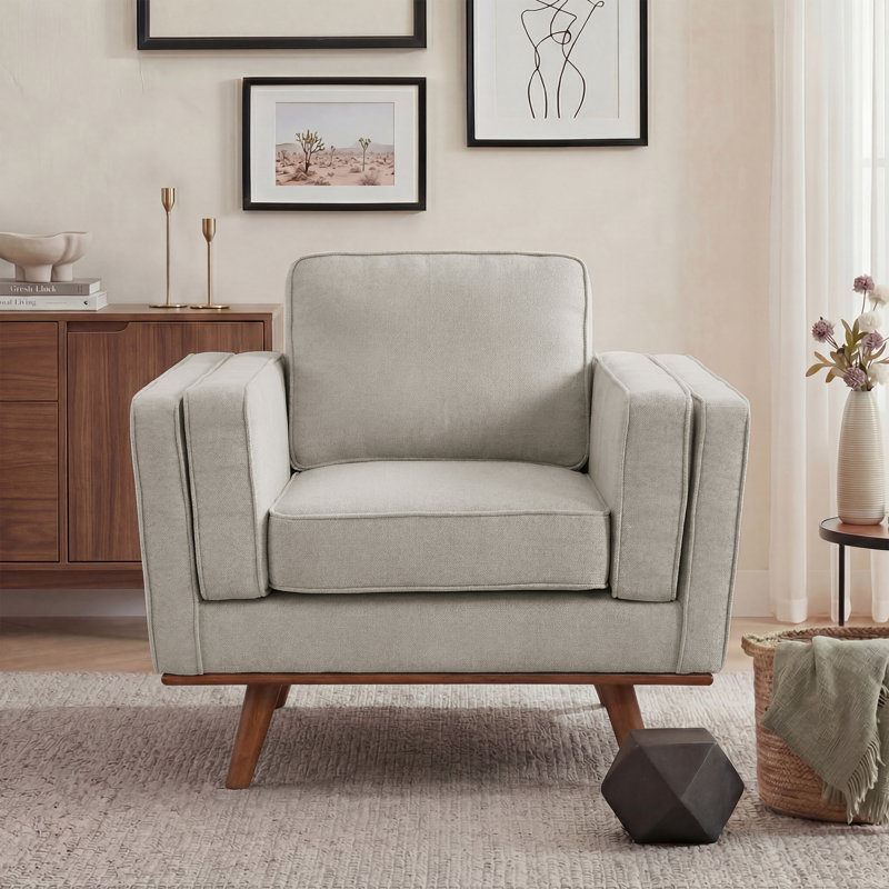 Fauteuil en chenille Inayat l 22,3 po avec pieds en bois massif, Kaki