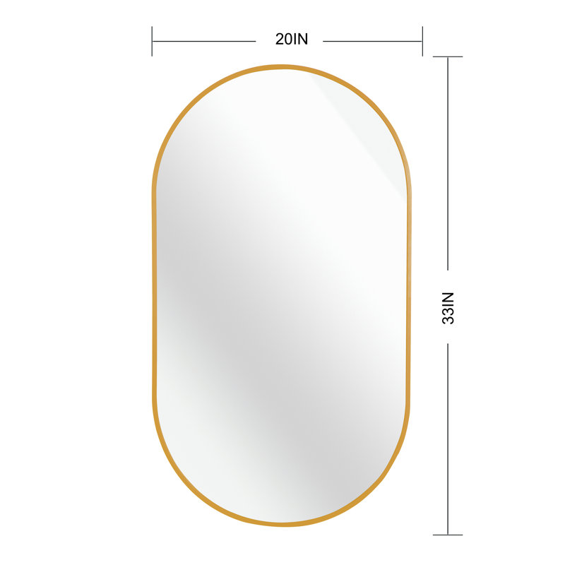 Miroir ovale en métal 20 pouces, 20 po x 33 po, Doré