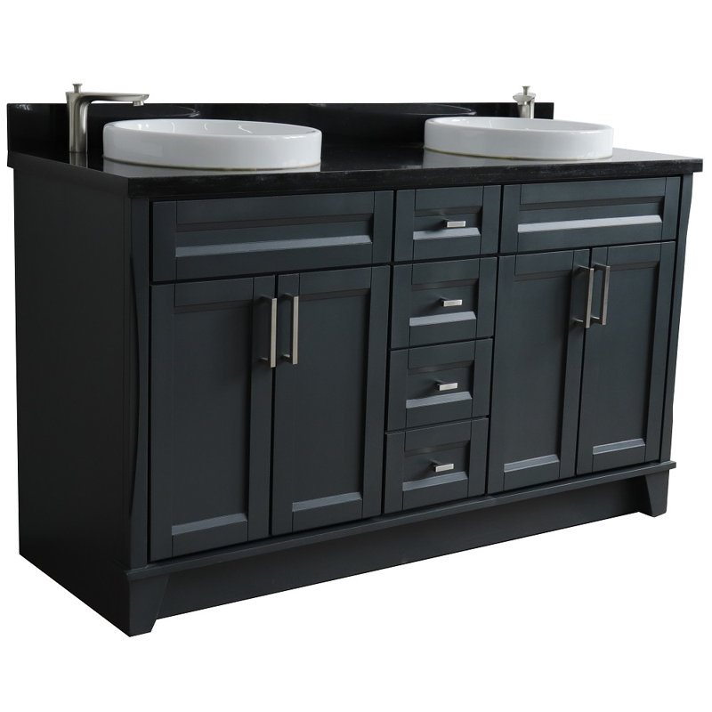 Nickolai 61'' Double Bathroom Vanity with Top, Black