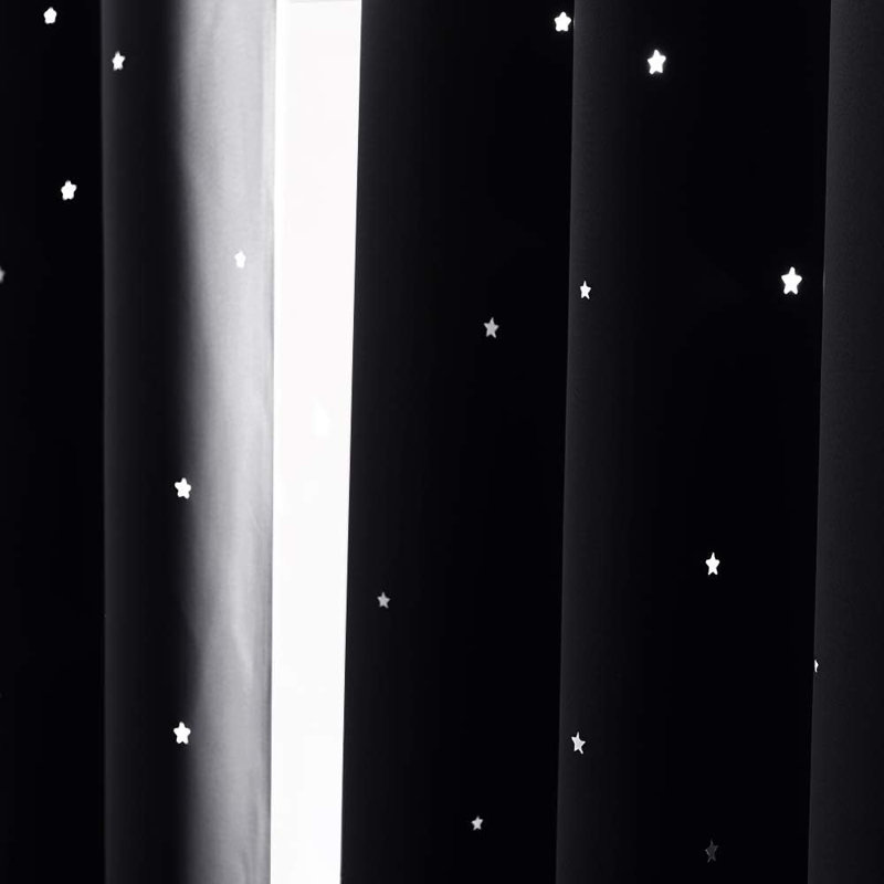 Star Cutout Curtains for Kids' Bedroom, Room Darkening Cute Window Decorative Blackout Curtain Sold as 2 Panels, Black