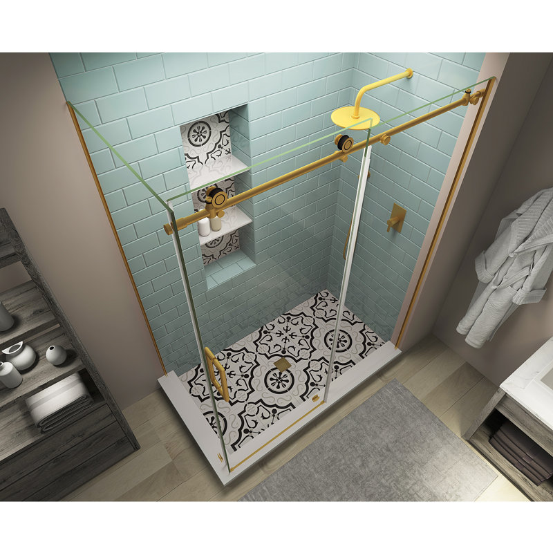 Coraline XL 44" - 48" W x 30" D x 80" H Frameless Rectangle Sliding Shower Enclosure, Left, Brushed Gold