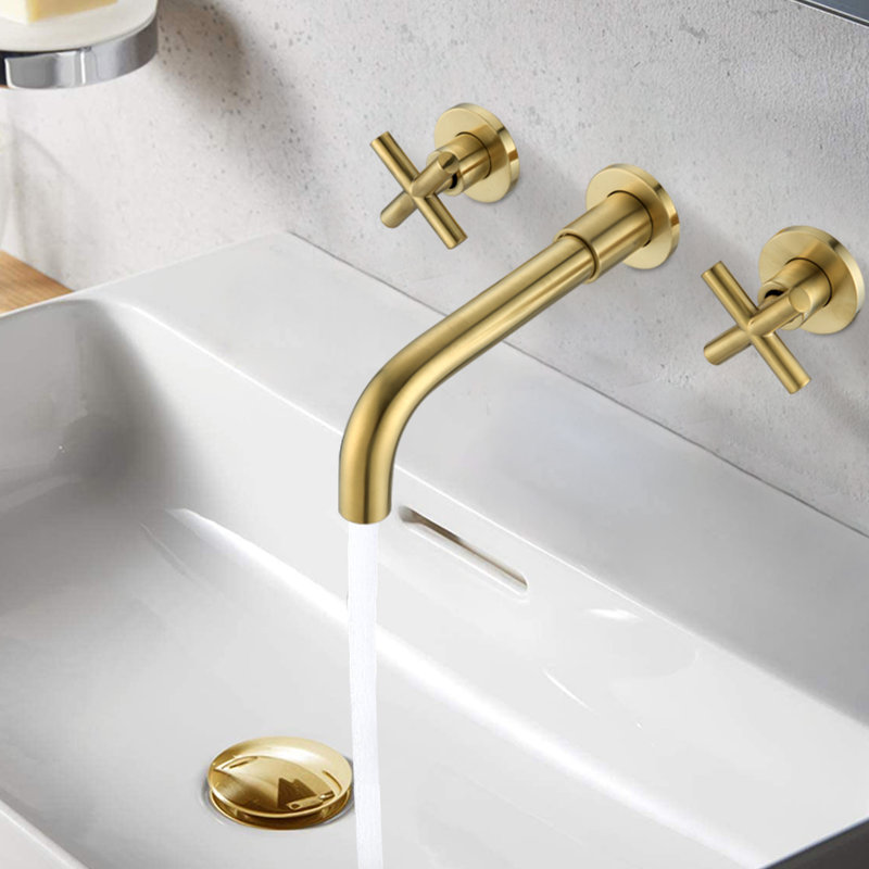 Wall Mounted Bathroom Faucet In Gold - Solid Brass For A Stylish With Corrosion Resistance