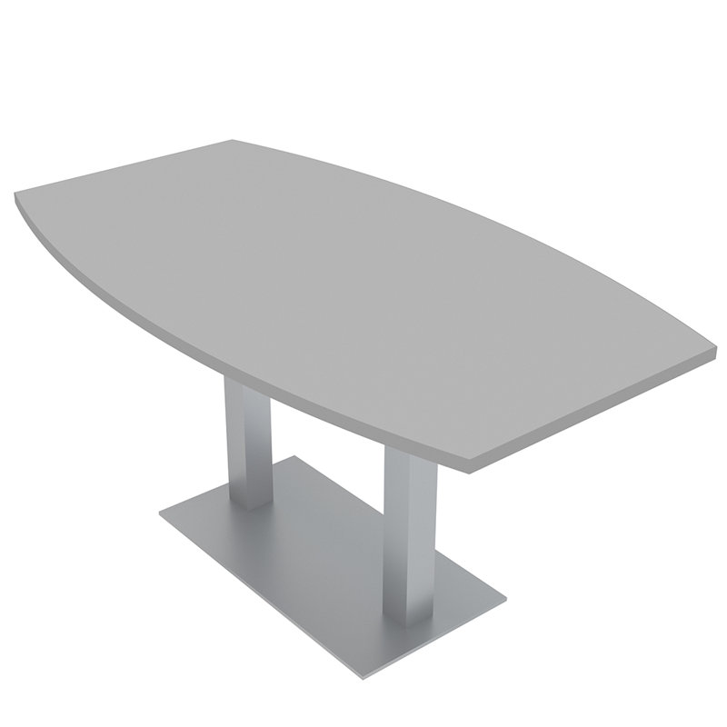 Table de conférence en forme de bateau avec base en métal double, L 72 po x l 36 po, Brouillard gris, Argent argent