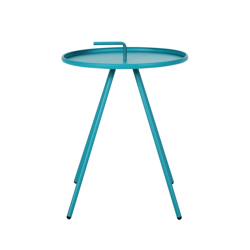 Table d'appoint 20 po x 20 po x 21,14 po, bleu sarcelle, fer et poignée sarcelle