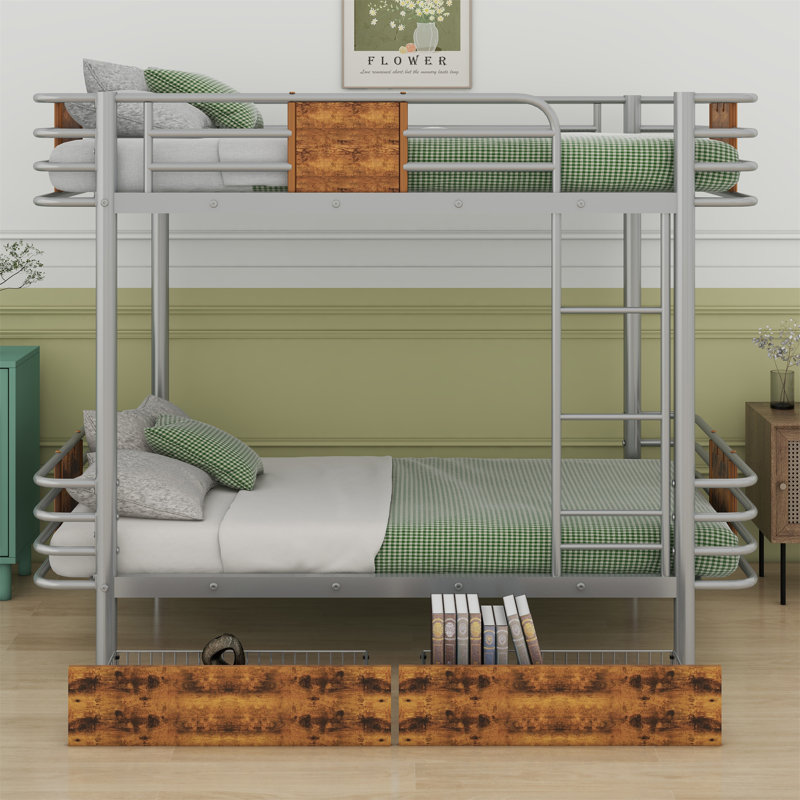 Marchagee Kids Bunk Bed with Drawers, Silver