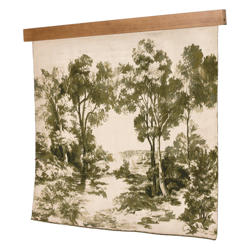 Toile Solid Wood Wall Hanging, Red Brown Oak/Toile Moss