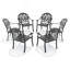 Chaise de patio en fonte d'aluminium 6 pièces avec cadre noir et coussins bruns