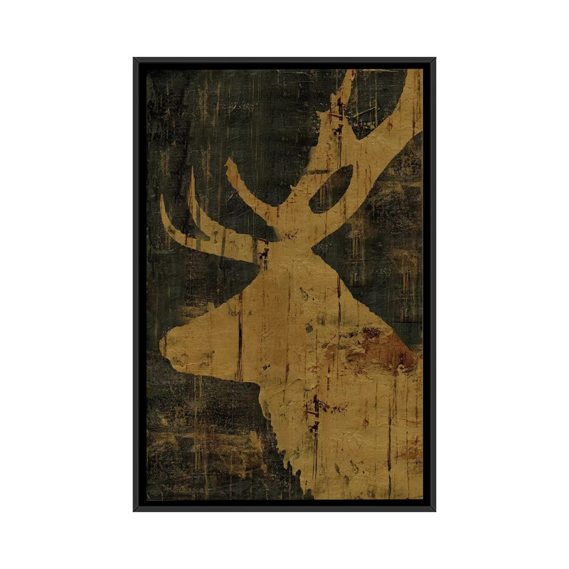 «Rustic Lodge Animals Deer», impression sur toile, H 26 po x l 18 po x P 1,5 po, Pas de tapis, Toile avec cadre noir