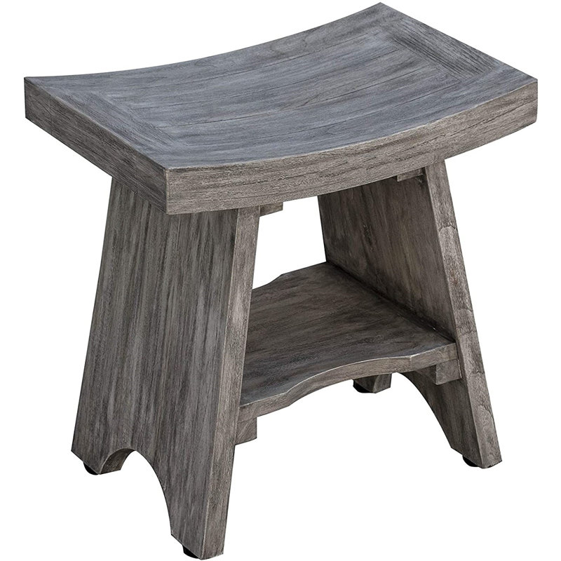 Banc de douche rectangulaire en bois massif avec tablette Ripley EcoDecors, Gris, H 19 po x l 12 po x P 18 po