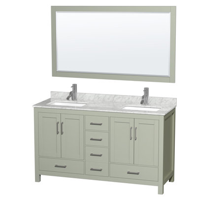 Sheffield 60" Freestanding Double Bathroom Vanity with Marble Top with 58" Mirror