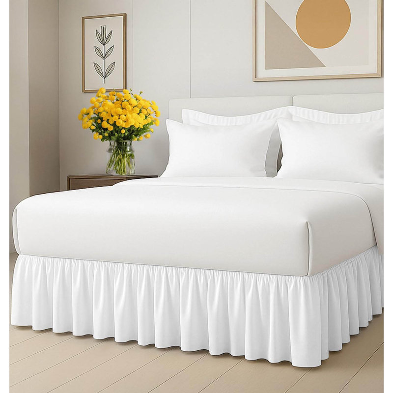 Full Size Ruffled Bed Skirt: 15-Inch Drop, White