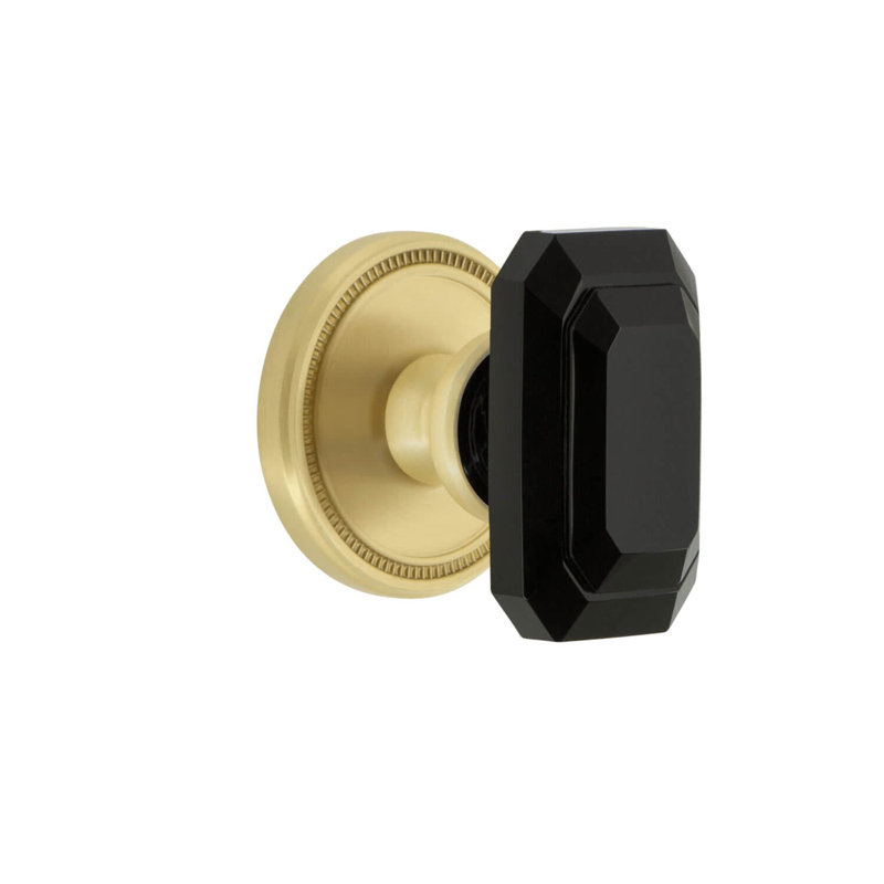 Rosette Grandeur Soleil avec poignée en cristal noir Baguette, Laiton satiné, 2.75"